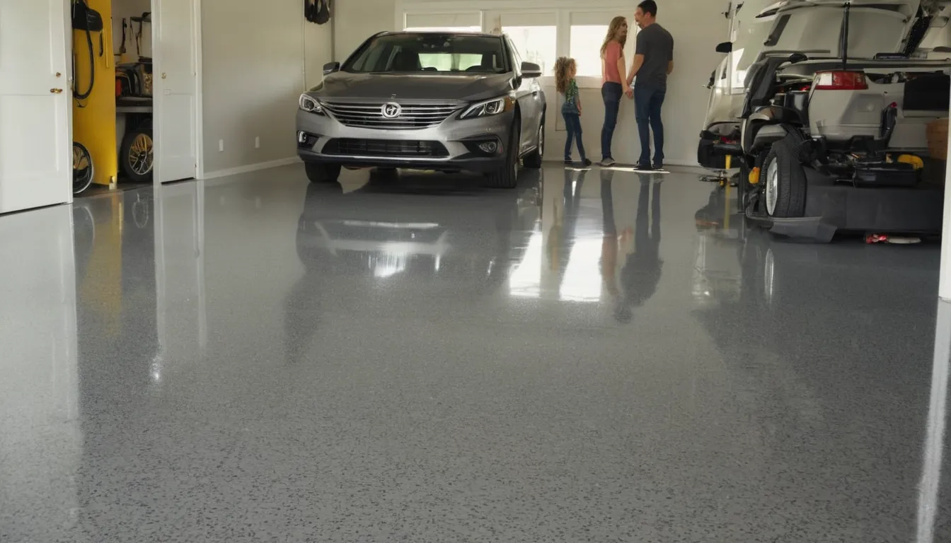 A freshly coated epoxy garage floor in a Lavon home